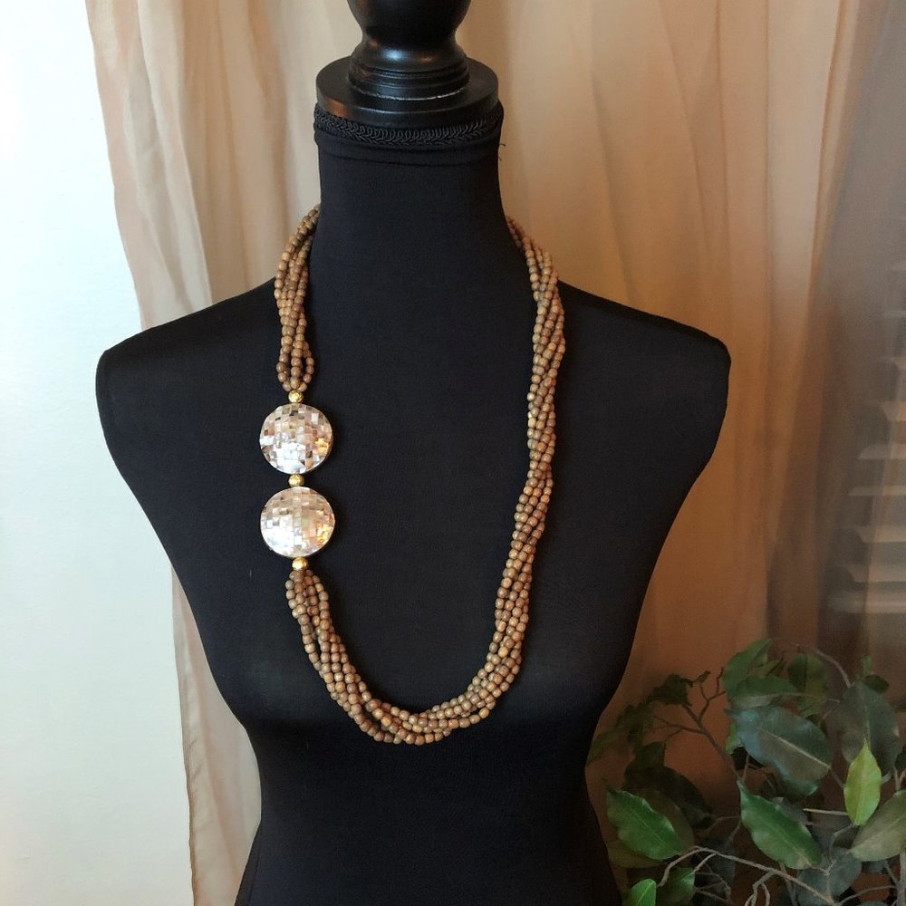 Vintage Multi-Strand Wooden Bead Necklace